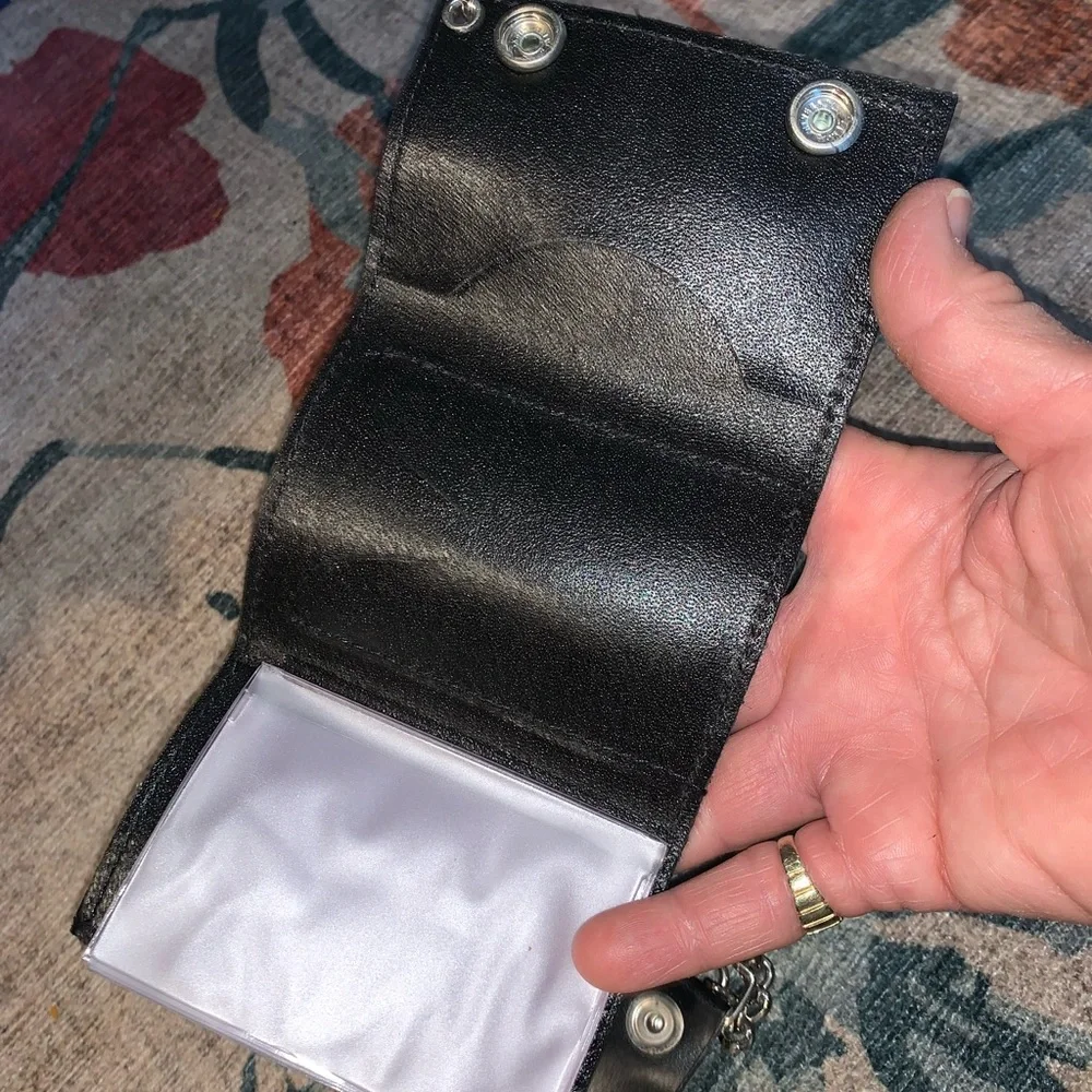 NWOT Genuine black leather DeVille Miami Made motorcycle biker wallet with chain